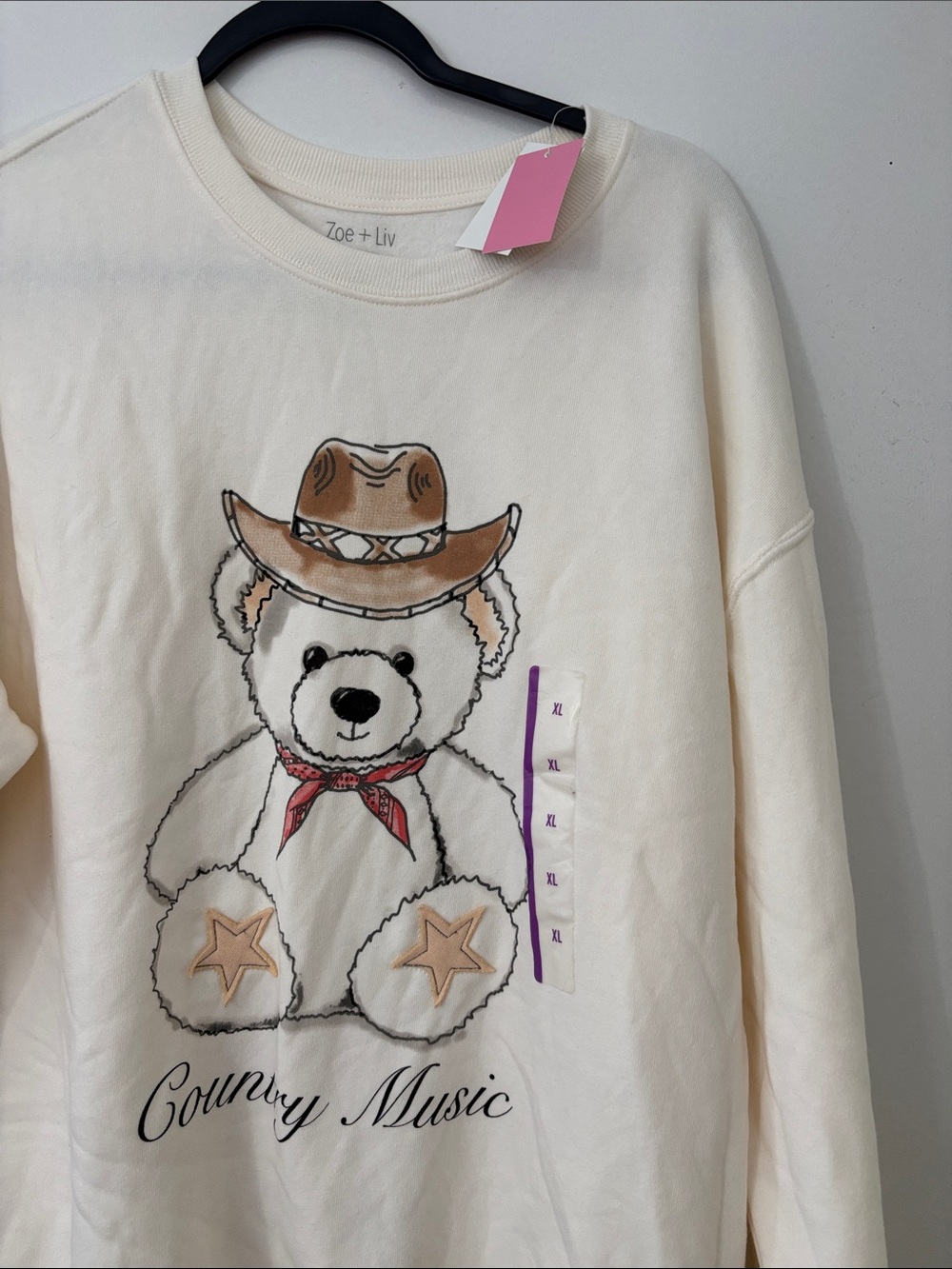 Zoe + Liv Cream Teddy Cowboy Graphic Sweatshirt
